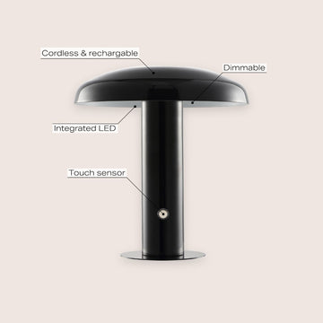 Suillius 11" Contemporary Bohemian Rechargeable/Cordless Iron Integrated LED Mushroom Table Lamp - JONATHAN Y